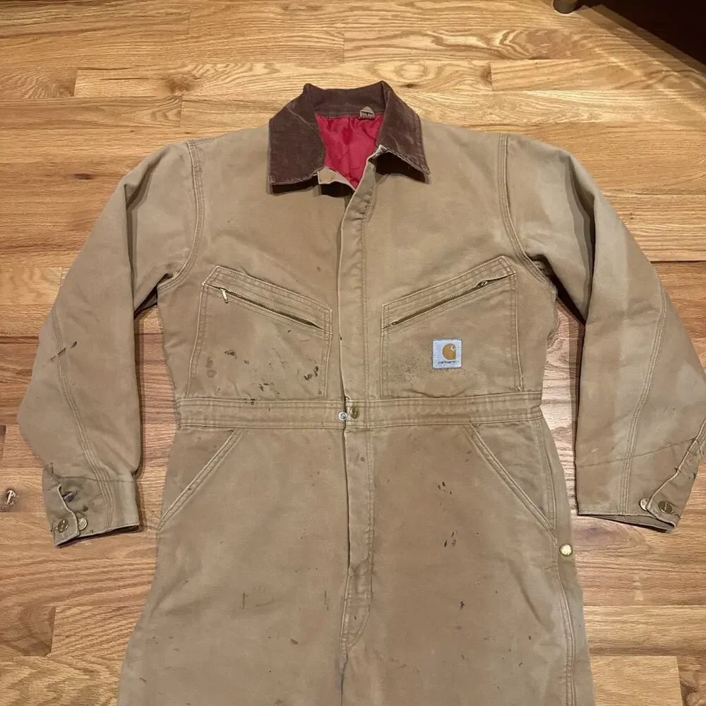Vintage Carhartt Coveralls Red Quilted Insulated No Size Tag - 44” Chest